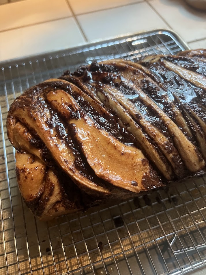 Finished chocolate babka loaf sliced